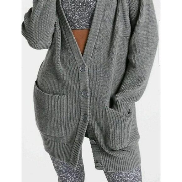 Athleta West End Oversized Cardigan Pockets Grey Women's M - Picture 12 of 13